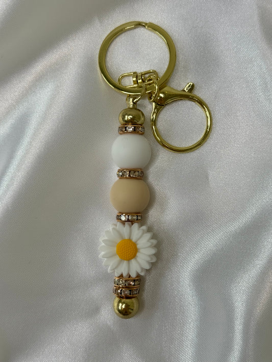 White and Beige with Daisy Keychain