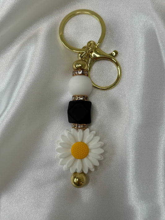 White and Black with Daisy Keychain